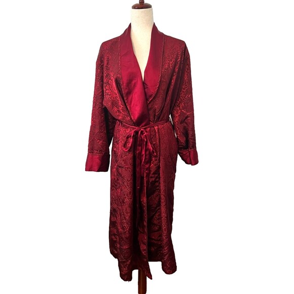 Victoria's Secret Red Satin Robe Women's S Silky Jacquard Floral Sleepwear Relax - Picture 1 of 6